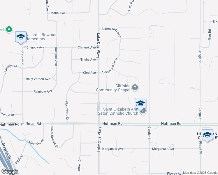 map of restaurants, bars, coffee shops, grocery stores, and more near 12103 Rolling Meadow Circle in Anchorage