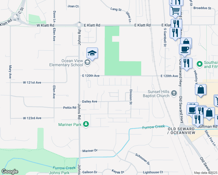 map of restaurants, bars, coffee shops, grocery stores, and more near 480 Ocean Point Drive in Anchorage