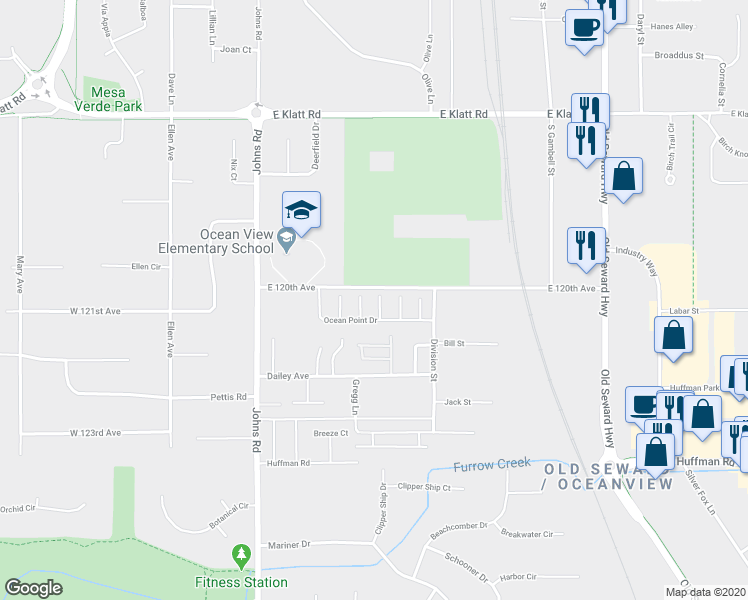 map of restaurants, bars, coffee shops, grocery stores, and more near 12012 Seashore Place in Anchorage