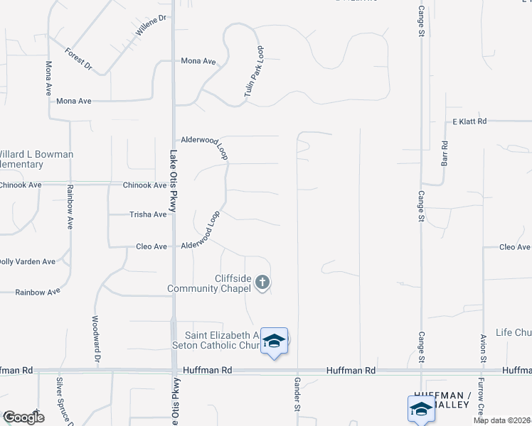 map of restaurants, bars, coffee shops, grocery stores, and more near 2800 Greenscreek Circle in Anchorage