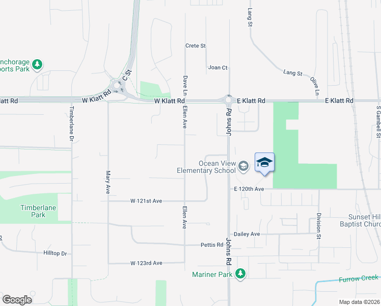 map of restaurants, bars, coffee shops, grocery stores, and more near 163 Ocean Park Drive in Anchorage