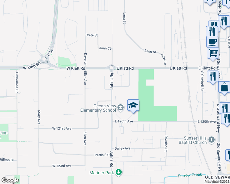 map of restaurants, bars, coffee shops, grocery stores, and more near 204 Deerfield Drive in Anchorage