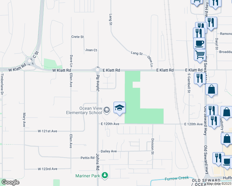 map of restaurants, bars, coffee shops, grocery stores, and more near 230 Deerfield Drive in Anchorage
