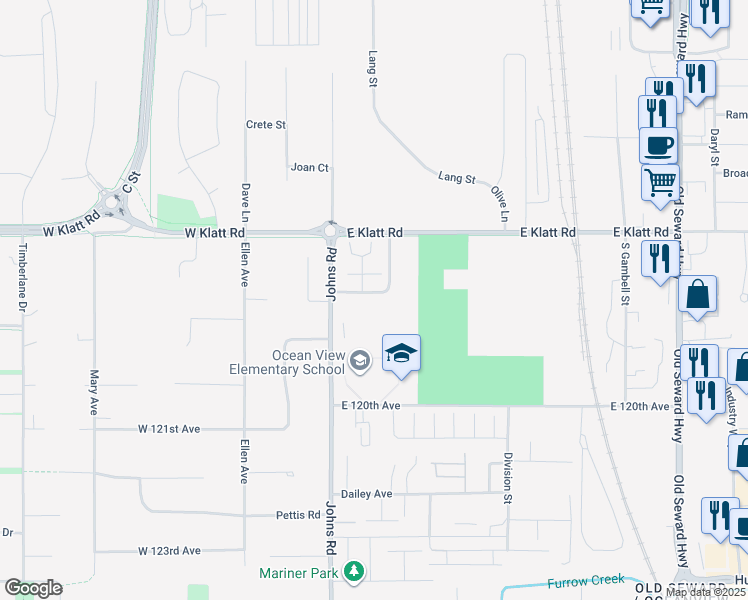 map of restaurants, bars, coffee shops, grocery stores, and more near 230 Deerfield Dr in Anchorage