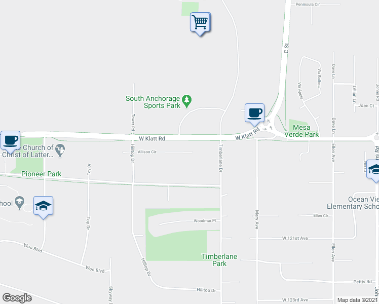 map of restaurants, bars, coffee shops, grocery stores, and more near 821 Allison Circle in Anchorage