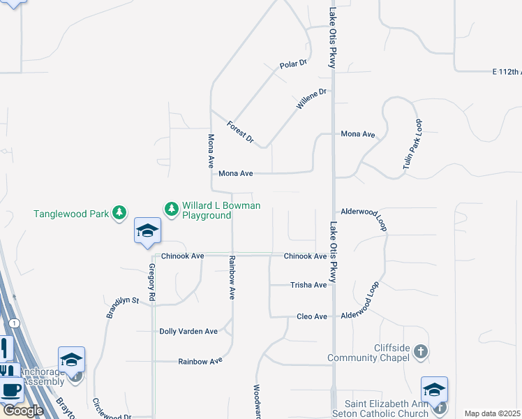map of restaurants, bars, coffee shops, grocery stores, and more near 2310 East Klatt Road in Anchorage