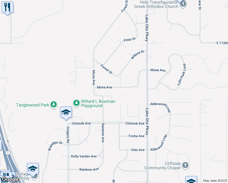 map of restaurants, bars, coffee shops, grocery stores, and more near 2310 East Klatt Road in Anchorage