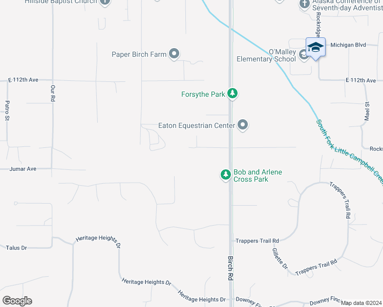 map of restaurants, bars, coffee shops, grocery stores, and more near 11601 Paddock Lane in Anchorage