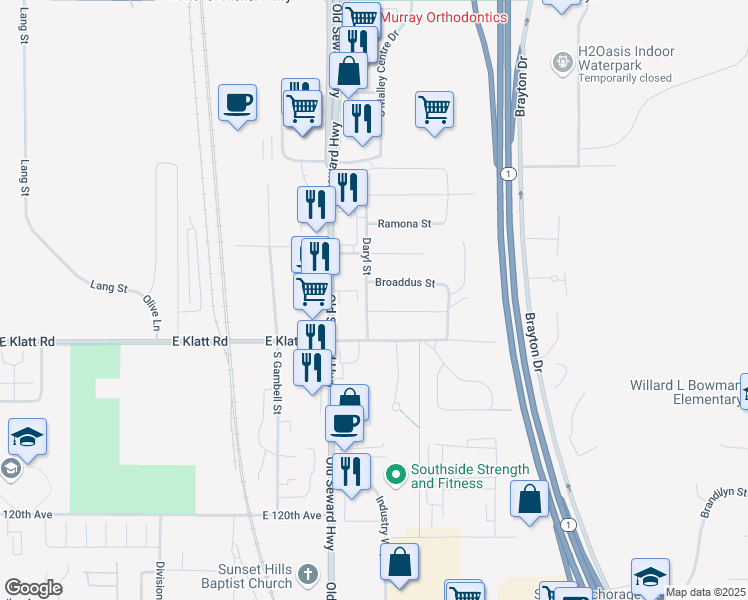 map of restaurants, bars, coffee shops, grocery stores, and more near 1053 East Klatt Road in Anchorage