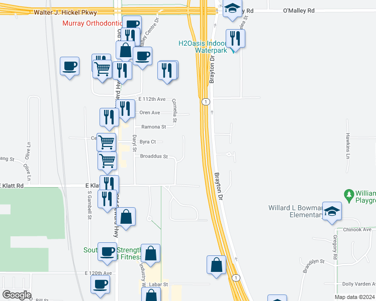 map of restaurants, bars, coffee shops, grocery stores, and more near 11439 Spyglass Hill Circle in Anchorage