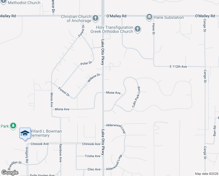 map of restaurants, bars, coffee shops, grocery stores, and more near 2621 Mona Avenue in Anchorage