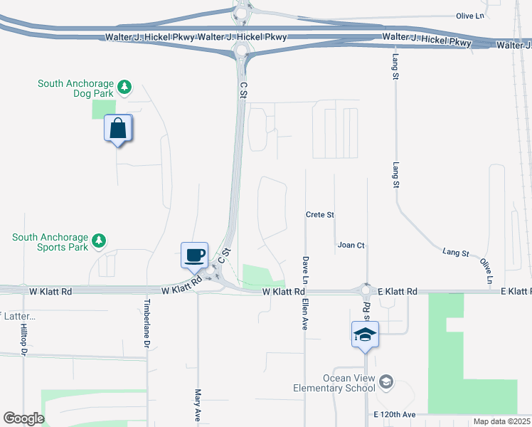 map of restaurants, bars, coffee shops, grocery stores, and more near 11444 Vía Balboa in Anchorage
