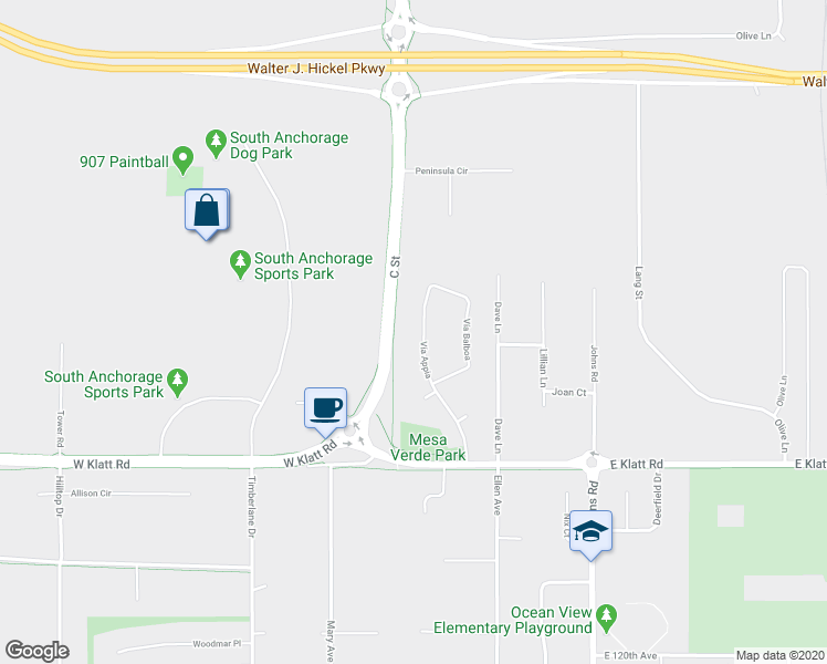 map of restaurants, bars, coffee shops, grocery stores, and more near 11310 Vía Appia in Anchorage