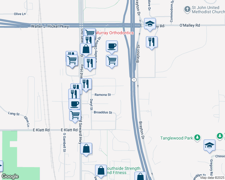 map of restaurants, bars, coffee shops, grocery stores, and more near 1215 Cornelia Street in Anchorage