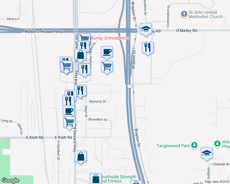map of restaurants, bars, coffee shops, grocery stores, and more near 1215 Cornelia Street in Anchorage