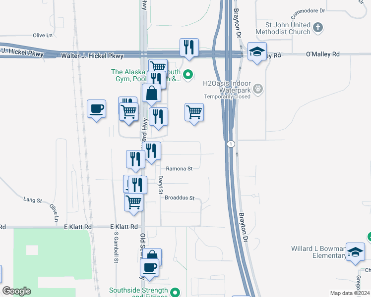 map of restaurants, bars, coffee shops, grocery stores, and more near 1200 East 112th Avenue in Anchorage