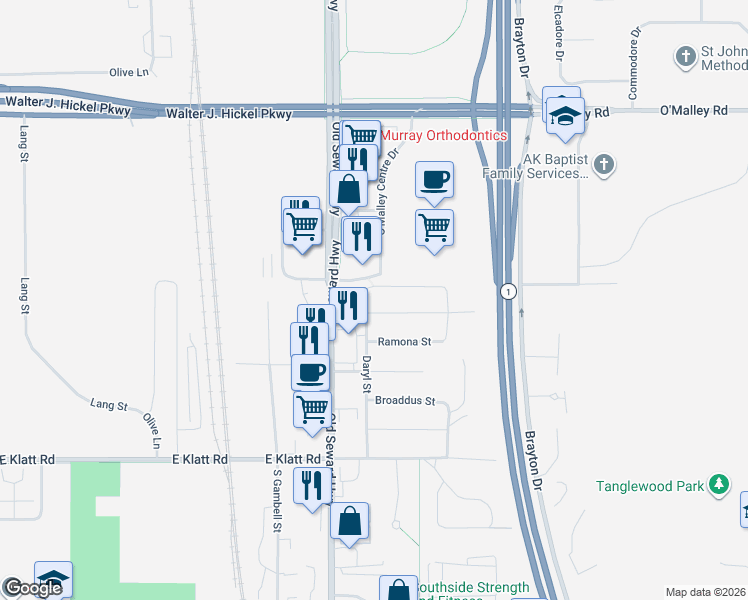 map of restaurants, bars, coffee shops, grocery stores, and more near 1103 Oren Avenue in Anchorage