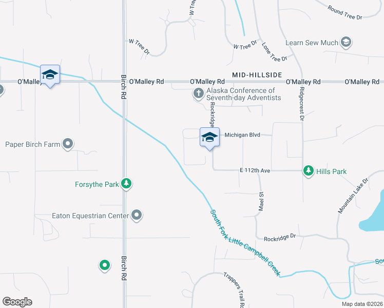 map of restaurants, bars, coffee shops, grocery stores, and more near 11100 Rockridge Drive in Anchorage