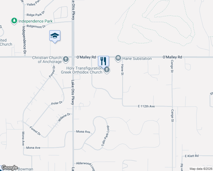 map of restaurants, bars, coffee shops, grocery stores, and more near 2801 East 112th Avenue in Anchorage