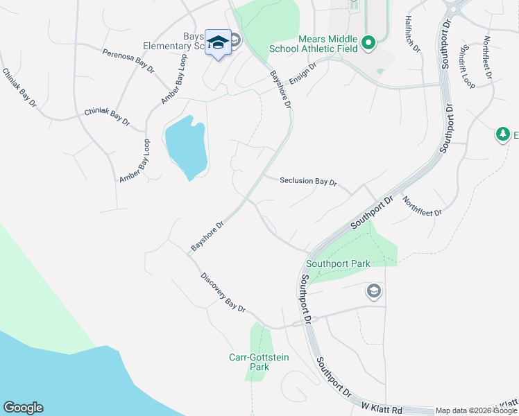 map of restaurants, bars, coffee shops, grocery stores, and more near 3042 Seclusion Cove Drive in Anchorage