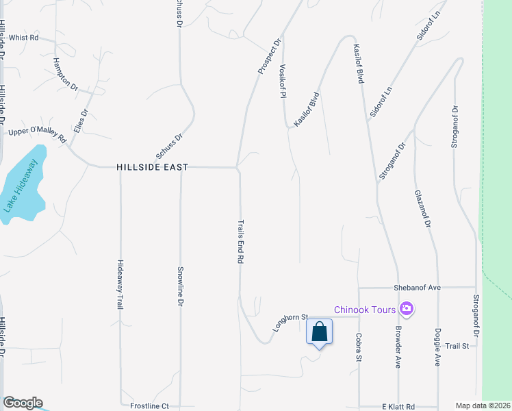map of restaurants, bars, coffee shops, grocery stores, and more near 10901 Trails End Road in Anchorage
