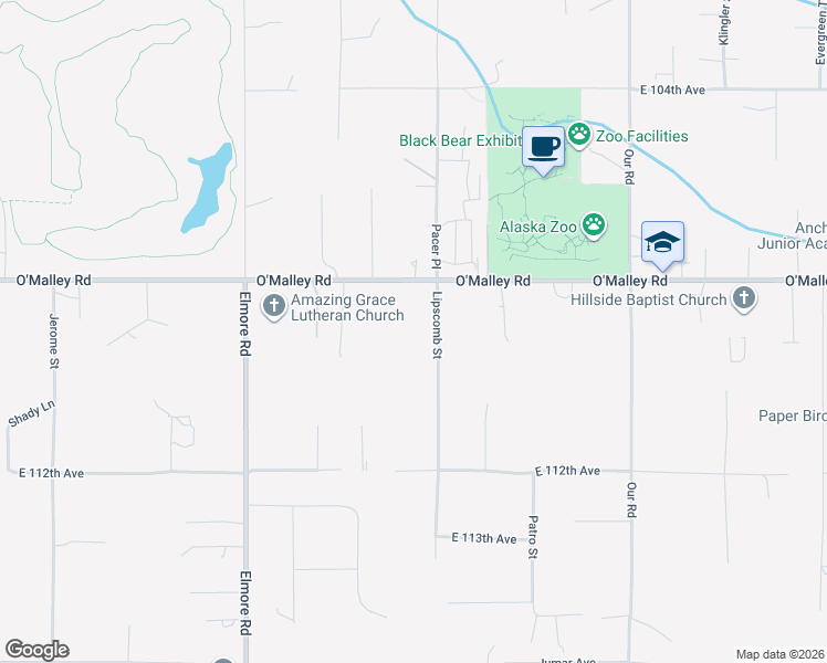 map of restaurants, bars, coffee shops, grocery stores, and more near 4530 O'Malley Road in Anchorage
