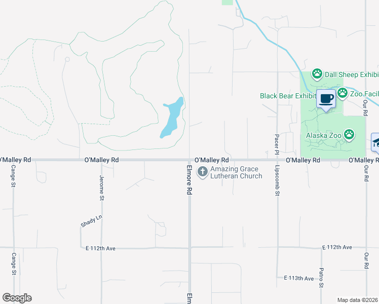 map of restaurants, bars, coffee shops, grocery stores, and more near 4201 O'Malley Road in Anchorage