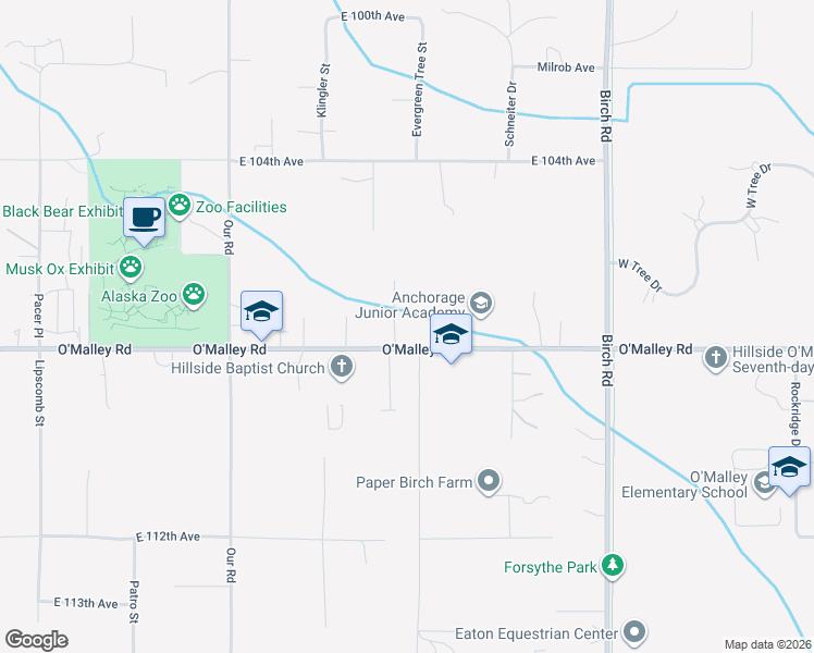 map of restaurants, bars, coffee shops, grocery stores, and more near 10777 Spada Circle in Anchorage