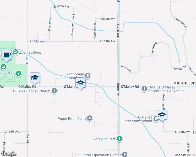map of restaurants, bars, coffee shops, grocery stores, and more near 10740 Luliad Circle in Anchorage