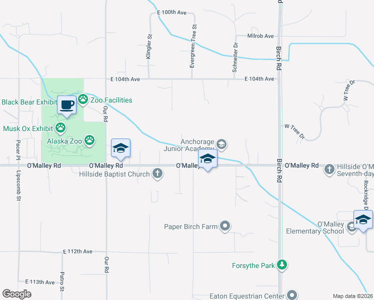 map of restaurants, bars, coffee shops, grocery stores, and more near 10777 Spada Circle in Anchorage
