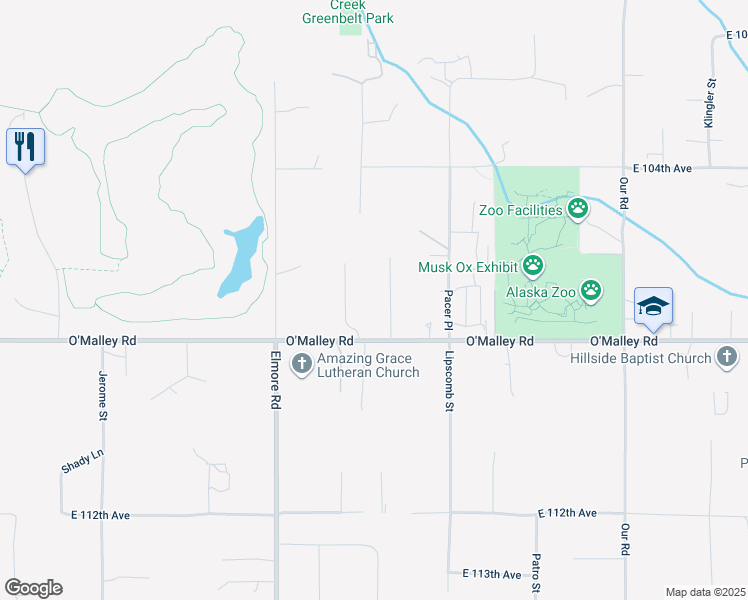 map of restaurants, bars, coffee shops, grocery stores, and more near 4401 O'Malley Road in Anchorage