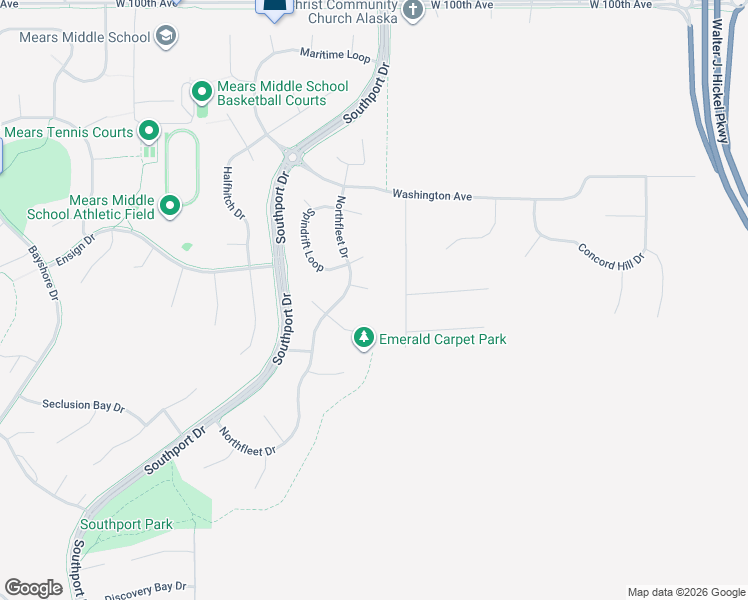 map of restaurants, bars, coffee shops, grocery stores, and more near 2305 Leander Circle in Anchorage