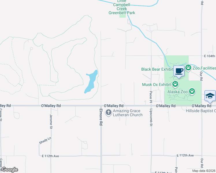 map of restaurants, bars, coffee shops, grocery stores, and more near 10501 Elmore Road in Anchorage