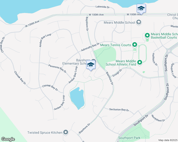 map of restaurants, bars, coffee shops, grocery stores, and more near 10500 Bayshore Drive in Anchorage