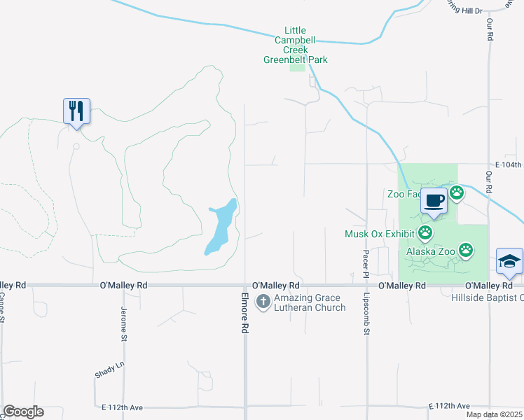 map of restaurants, bars, coffee shops, grocery stores, and more near 10501 Elmore Road in Anchorage