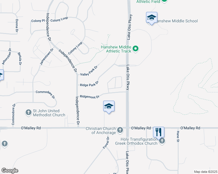 map of restaurants, bars, coffee shops, grocery stores, and more near 10605 Spruce View Loop in Anchorage