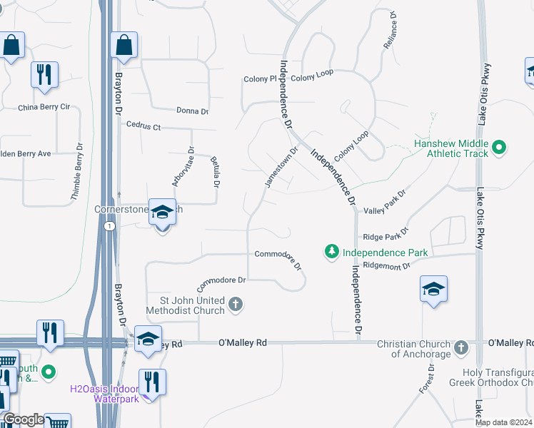 map of restaurants, bars, coffee shops, grocery stores, and more near 1910 Marthas Vineyard Circle in Anchorage