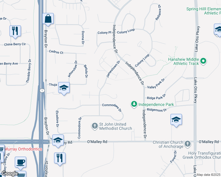 map of restaurants, bars, coffee shops, grocery stores, and more near 1910 Marthas Vineyard Circle in Anchorage