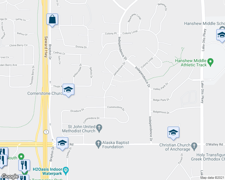 map of restaurants, bars, coffee shops, grocery stores, and more near 1910 Marthas Vineyard Circle in Anchorage