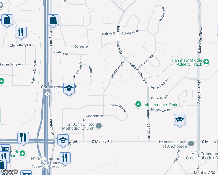 map of restaurants, bars, coffee shops, grocery stores, and more near 1910 Marthas Vineyard Circle in Anchorage