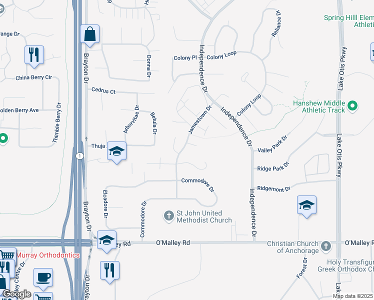 map of restaurants, bars, coffee shops, grocery stores, and more near 1900 Marthas Vineyard Circle in Anchorage