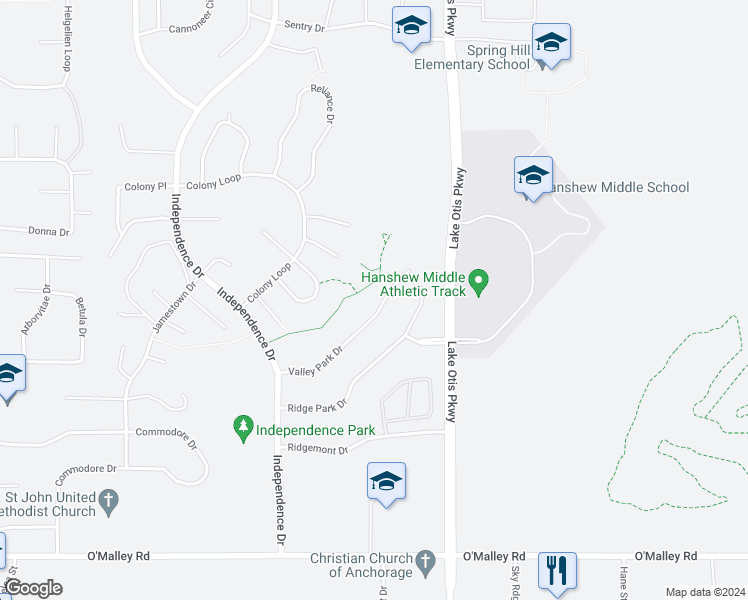 map of restaurants, bars, coffee shops, grocery stores, and more near 10226 Valley Park Drive in Anchorage
