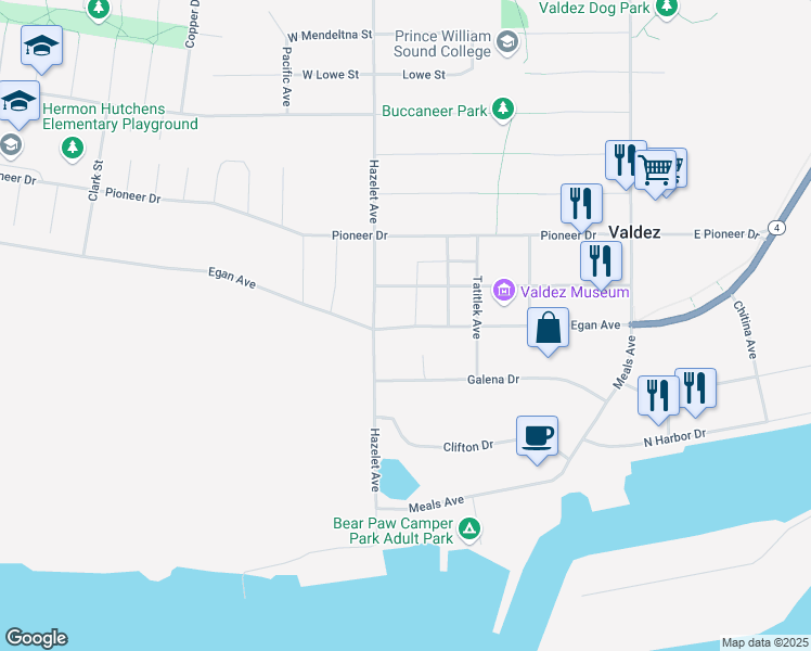map of restaurants, bars, coffee shops, grocery stores, and more near in Valdez