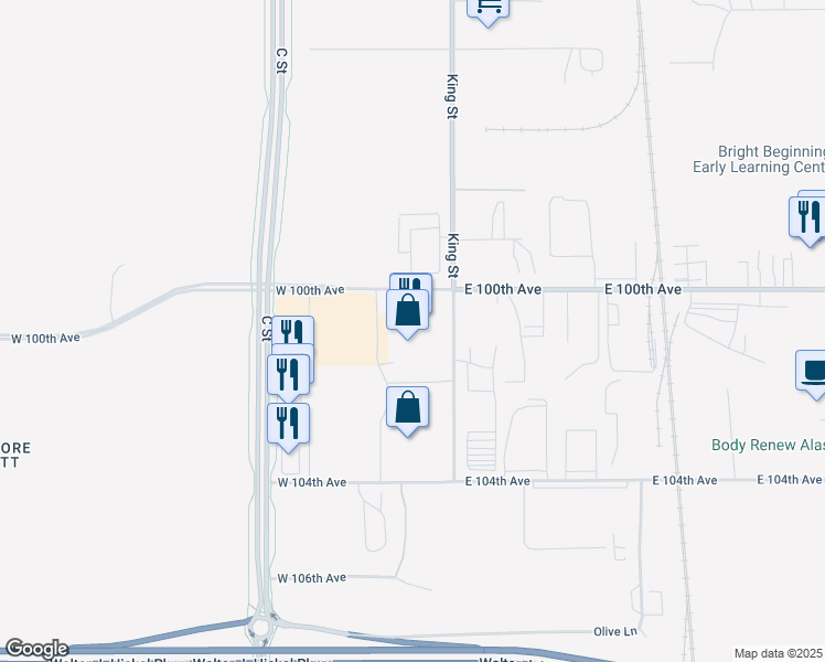 map of restaurants, bars, coffee shops, grocery stores, and more near 150 West 100th Avenue in Anchorage