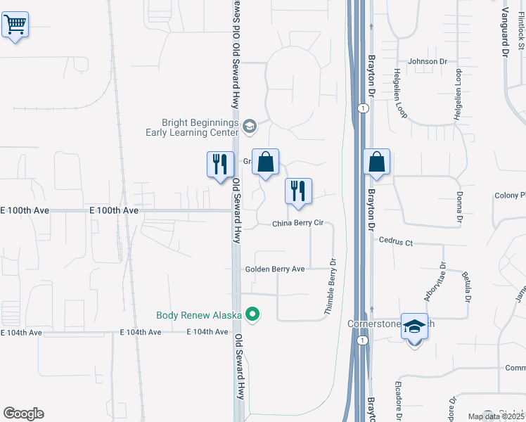 map of restaurants, bars, coffee shops, grocery stores, and more near 9975 William Jones Circle in Anchorage
