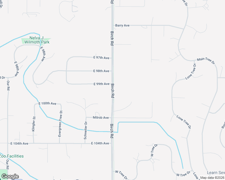 map of restaurants, bars, coffee shops, grocery stores, and more near 9900 Birch Road in Anchorage