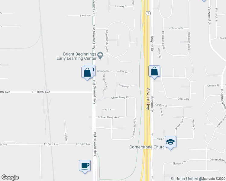 map of restaurants, bars, coffee shops, grocery stores, and more near 9905 William Jones Circle in Anchorage