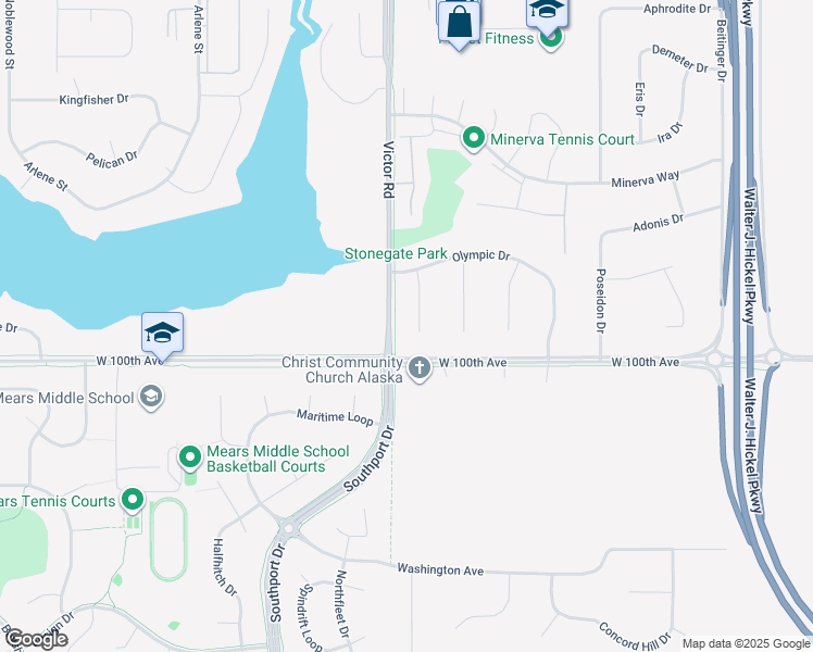 map of restaurants, bars, coffee shops, grocery stores, and more near 9920 Chelatna Circle in Anchorage