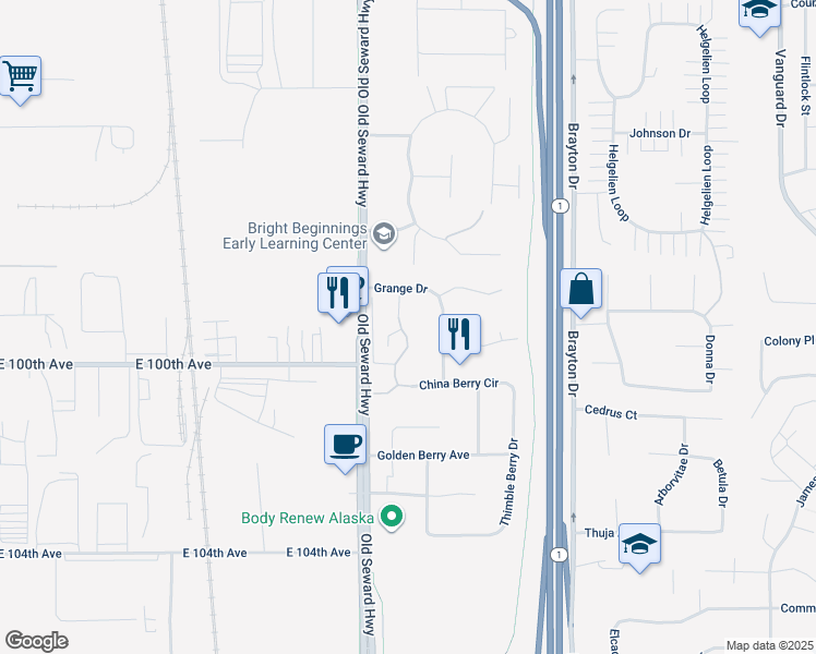 map of restaurants, bars, coffee shops, grocery stores, and more near 9905 William Jones Circle in Anchorage