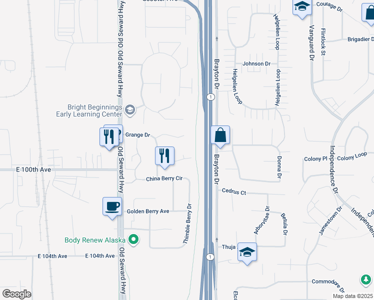 map of restaurants, bars, coffee shops, grocery stores, and more near 1231 Balfour Drive in Anchorage